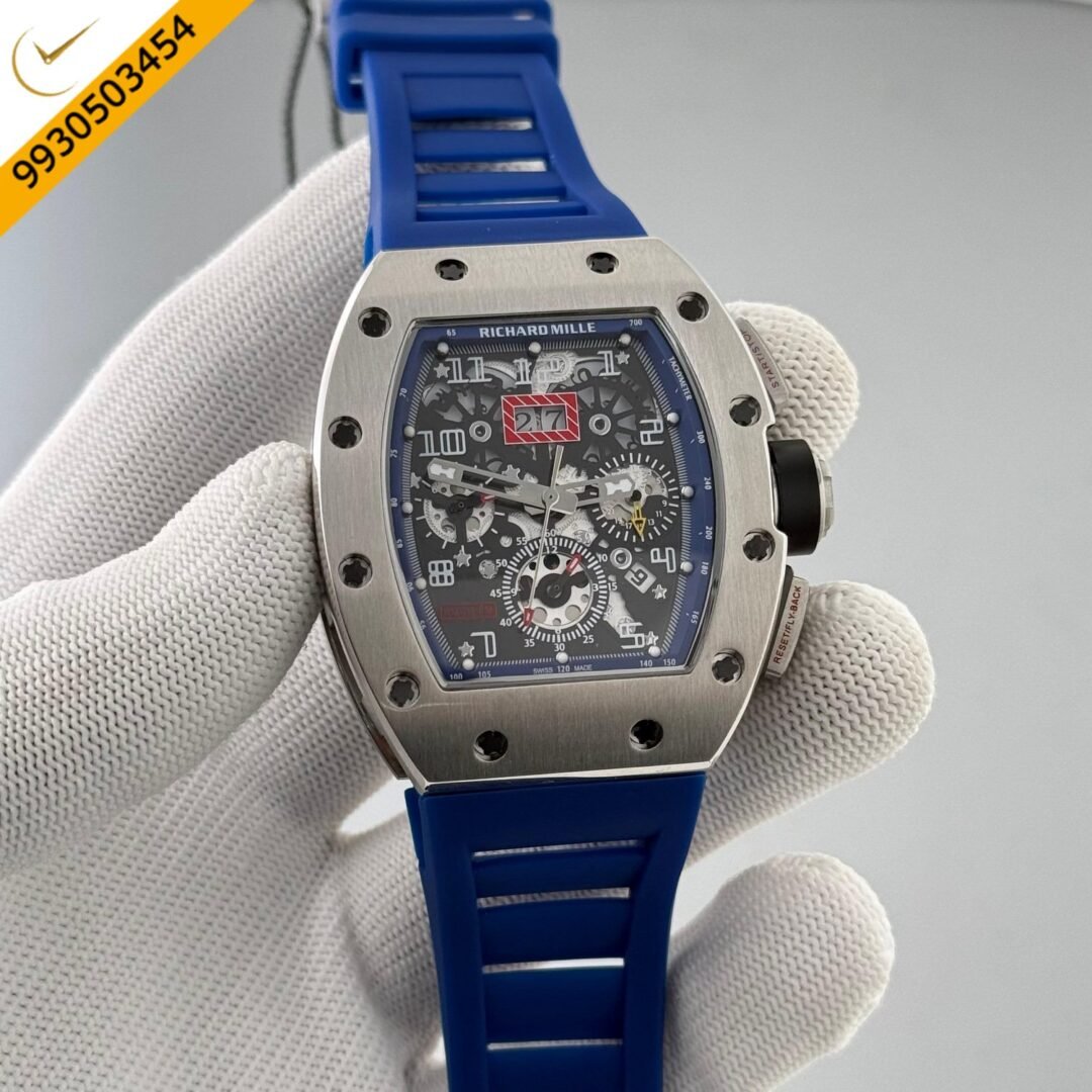 Richard Mille RM011 Silver Blue Dial With Blue Rubber Strap Swiss Automatic Watch