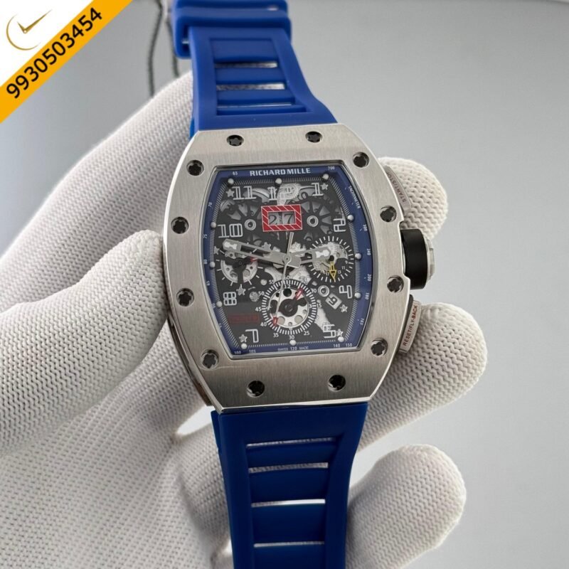 Richard Mille RM011 Silver Blue Dial With Blue Rubber Strap Swiss Automatic Watch