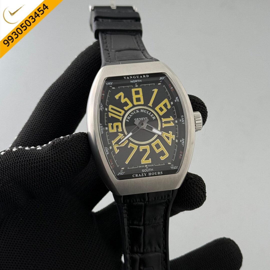 Franck Muller Crazy Hours Silver Black Dial Leather Swiss Automatic Watch