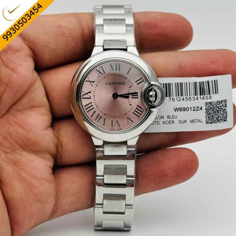 Cartier Ballon Bleu De Pink Dial Roman Marker Silver Dial Swiss Watch