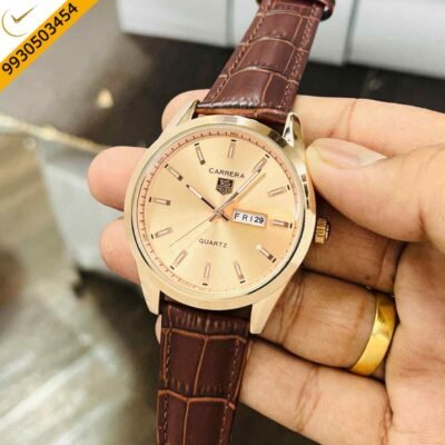 Tag Heuer Caliber 5 Steel Full Rose Gold Brown Leather Strap Swiss Automatic Watch