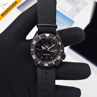 Seiko 5 Sports NATO Black Dial White Marking Bezel Swiss Automatic Watch