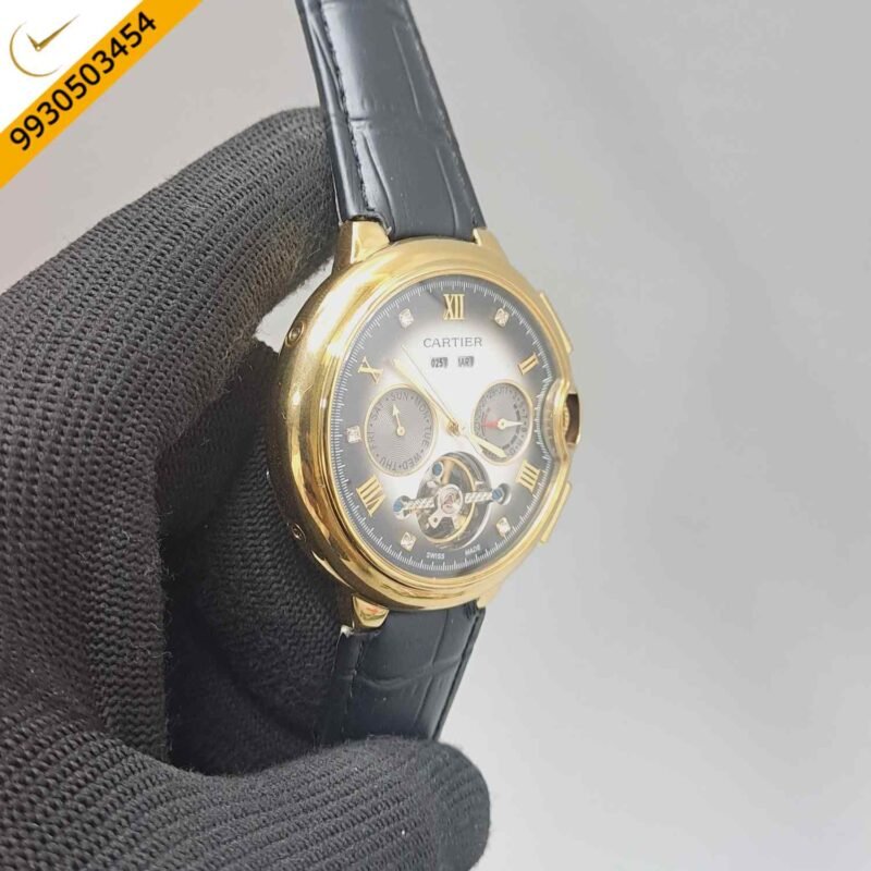 Cartier Ballon Bleu 45 Annual Calendar Gold Black Leather Strap Swiss Automatic Watch - Image 3