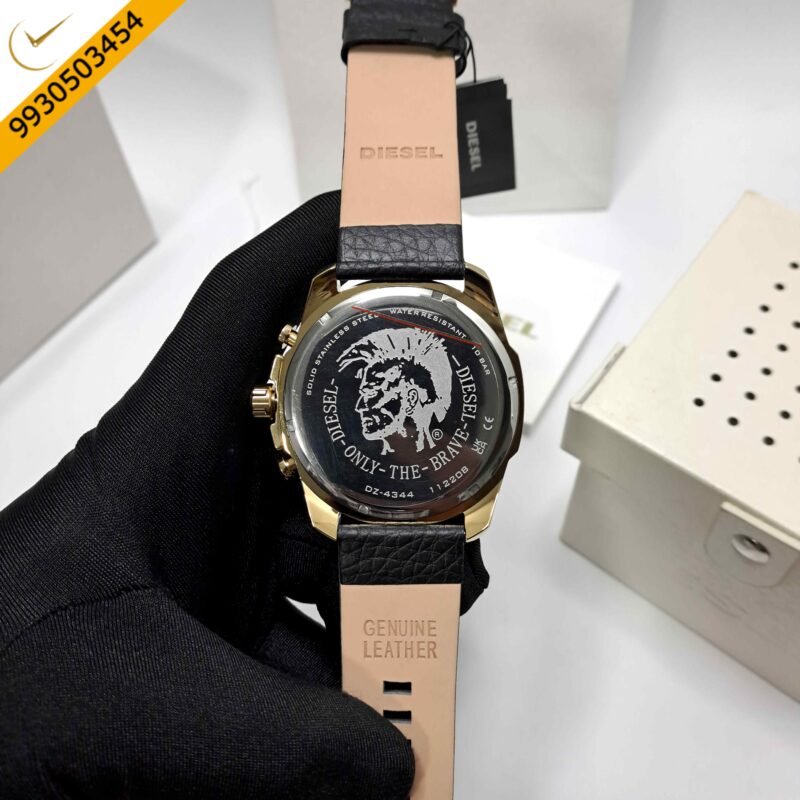 Diesel Mega Chief Chronograph  Black Dial Leather Strap Swiss Quartz Watch - Image 4