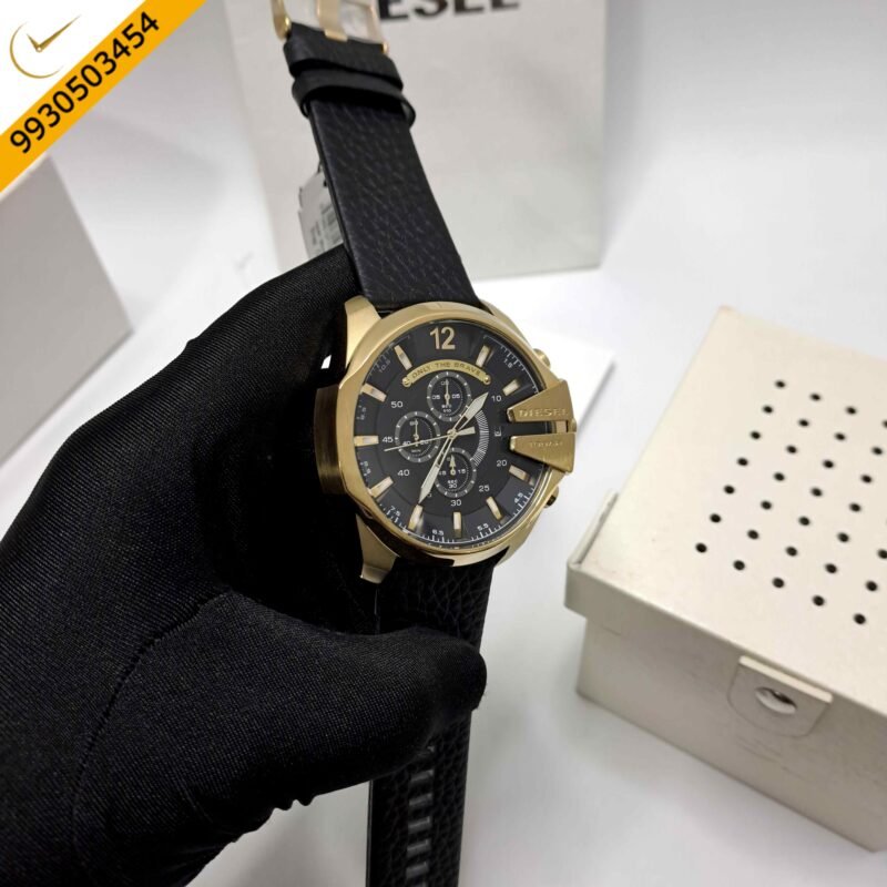 Diesel Mega Chief Chronograph  Black Dial Leather Strap Swiss Quartz Watch - Image 3
