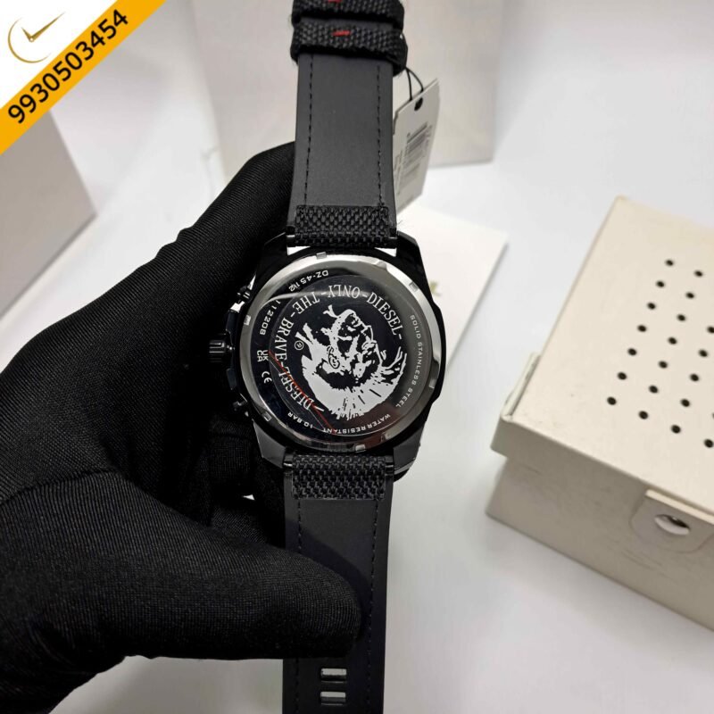 Diesel Mega Chief Chronograph Silver Dial Black Leather Strap Swiss Quartz Watch - Image 4
