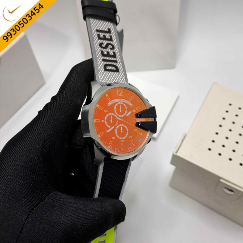 Diesel Mega Chief Steel Black Dial Black Leather Strap Swiss Quartz Watch - Image 3