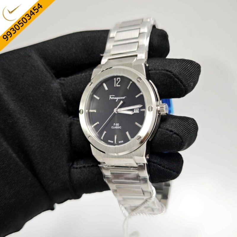 Ferragamo F-80 Classic Steel Black Dial Stainless Steel Strap Swiss Watch - Image 2