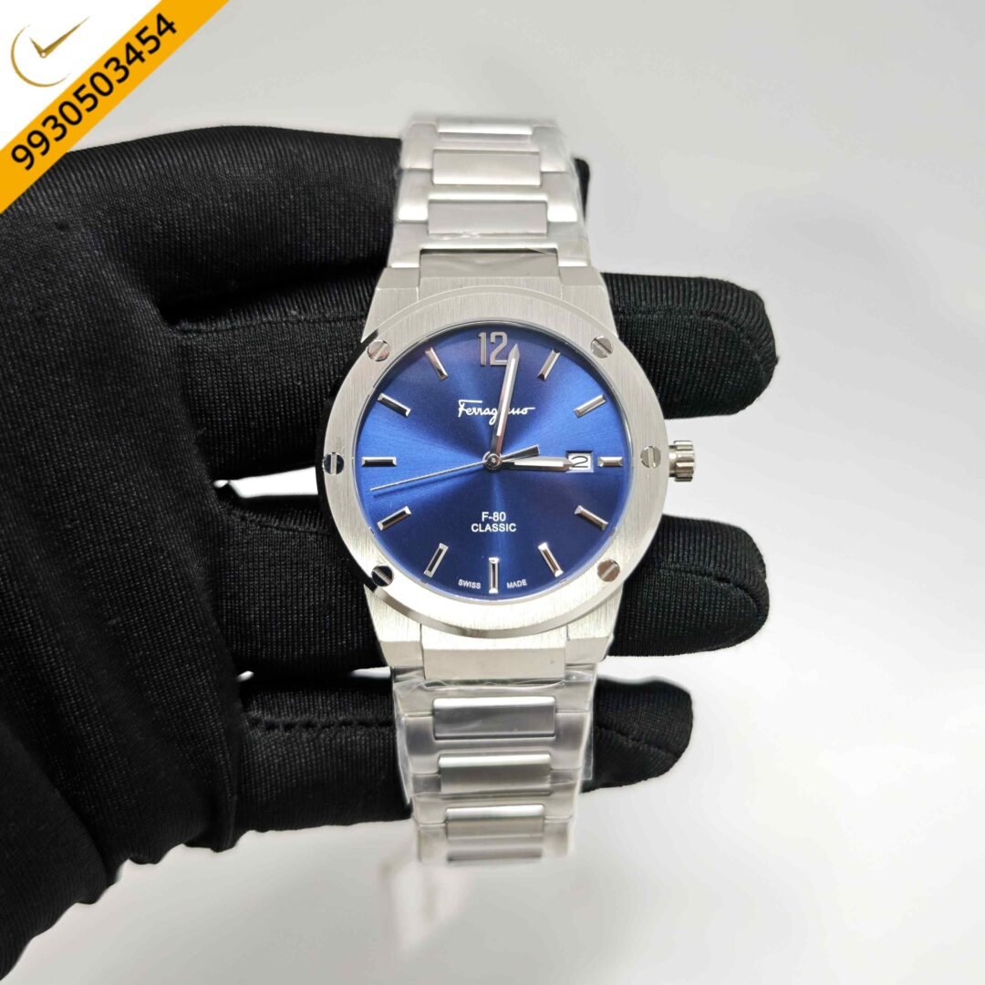 Ferragamo F-80 Classic Steel Blue Dial Stainless Steel Strap Swiss Watch