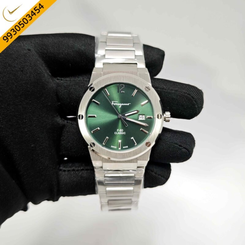 Ferragamo F-80 Classic Steel Green Dial Stainless Steel Strap Swiss Watch