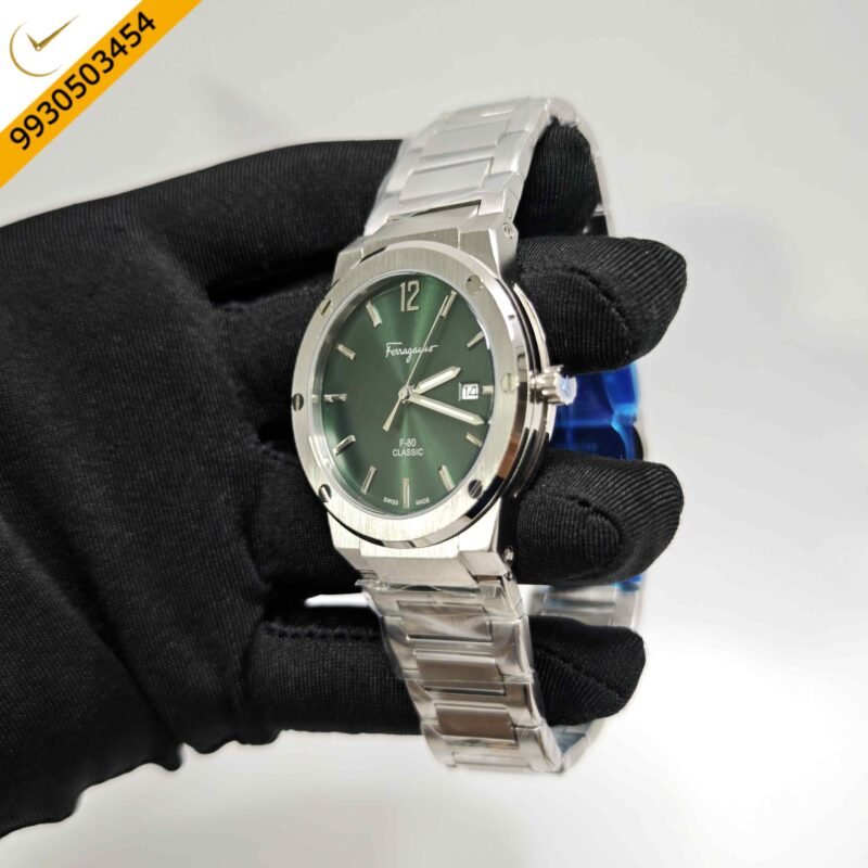 Ferragamo F-80 Classic Steel Green Dial Stainless Steel Strap Swiss Watch - Image 2