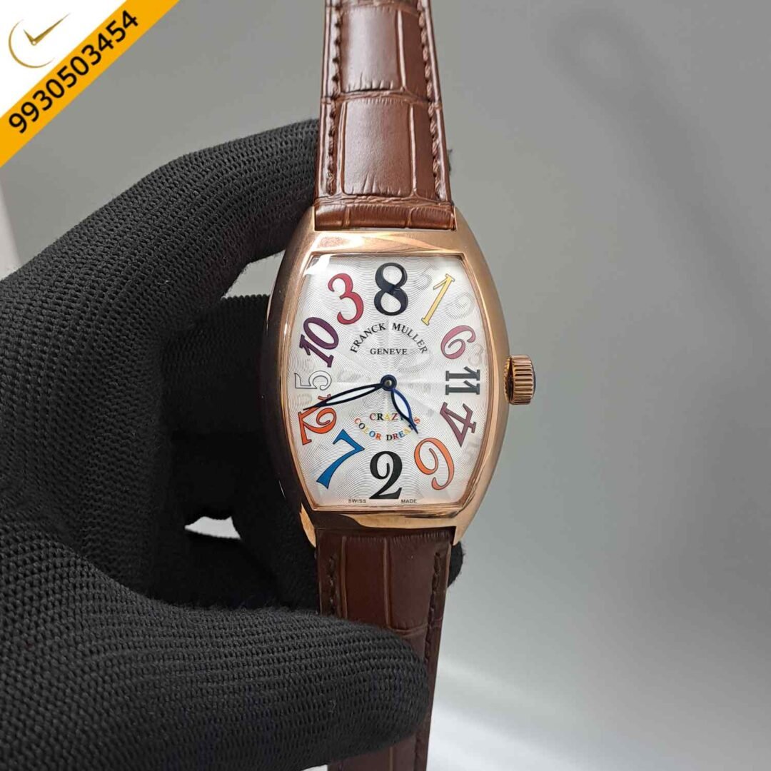 You said: Franck Muller Crazy Hours Color Dreams Rose Gold White Dial Brown Leather Strap Swiss Automatic Watch