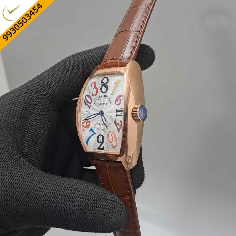 Franck Muller Crazy Hours Color Dreams Rose Gold White Dial Brown Leather Strap Swiss Automatic Watch - Image 2