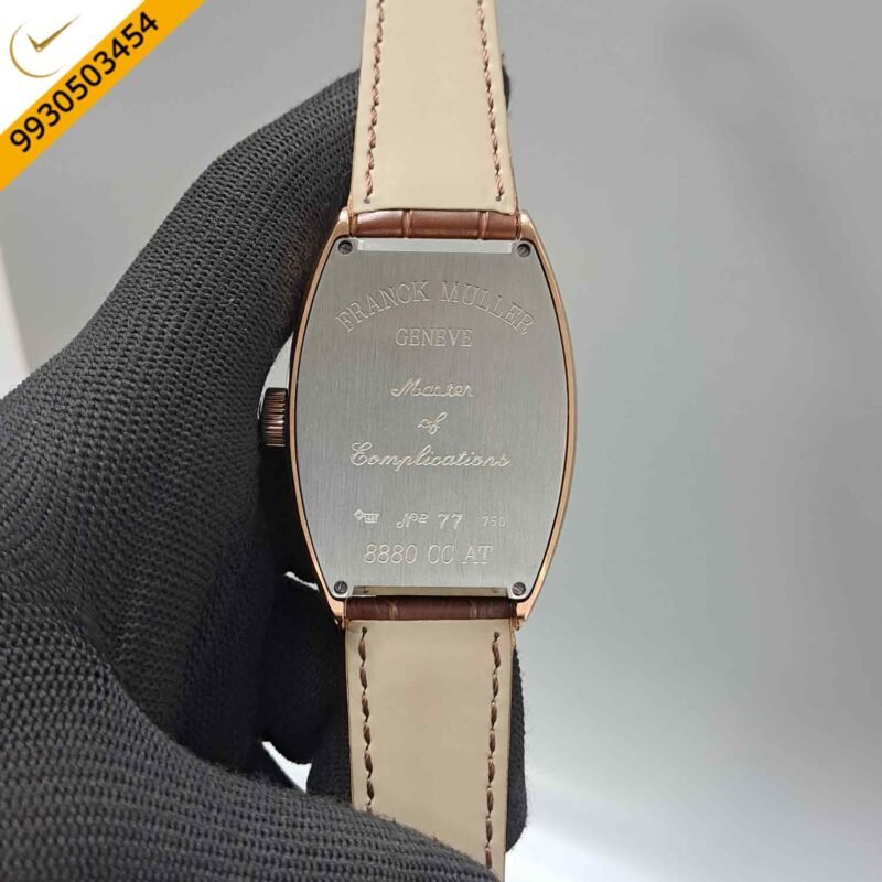 Franck Muller Crazy Hours Color Dreams Rose Gold White Dial Brown Leather Strap Swiss Automatic Watch - Image 4