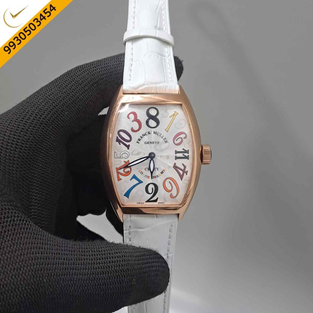 Franck Muller Crazy Hours Color Dreams Rose Gold White Dial White Leather Starp Swiss Automatic Watch