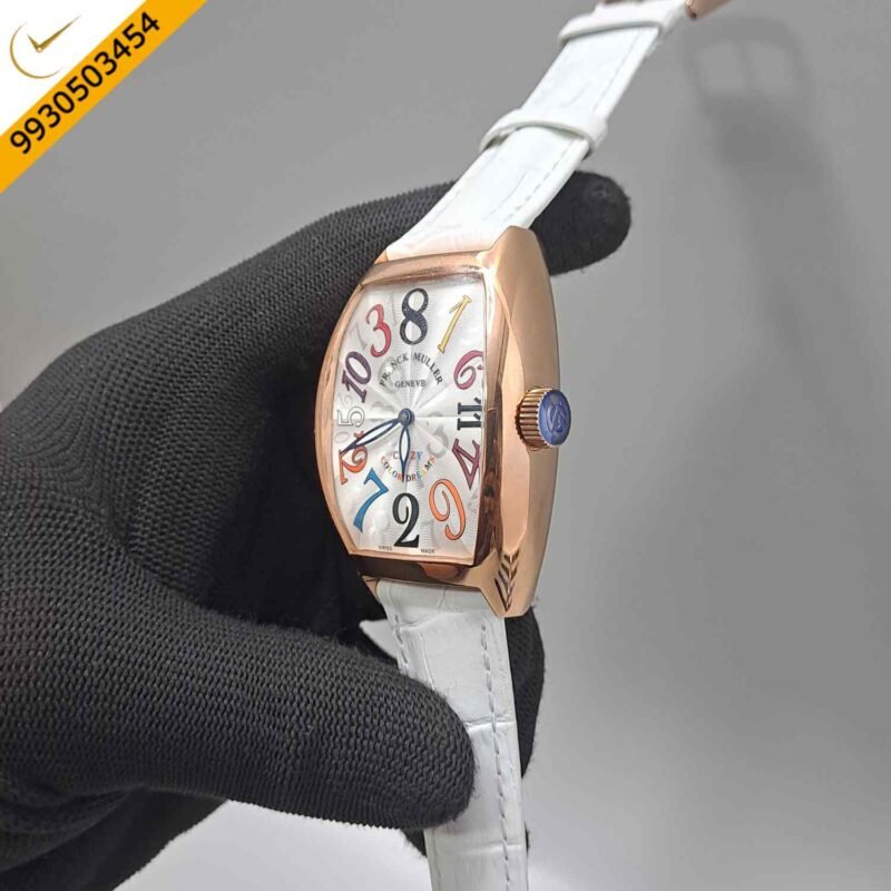 Franck Muller Crazy Hours Color Dreams Rose Gold White Dial White Leather Starp Swiss Automatic Watch - Image 2