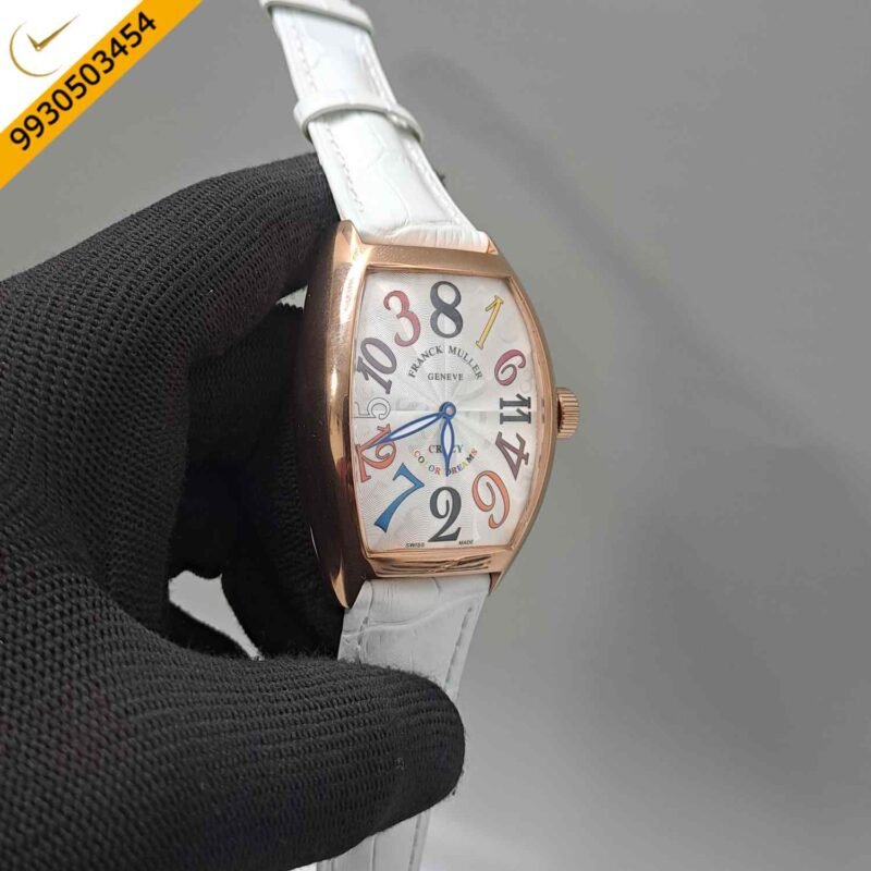 Franck Muller Crazy Hours Color Dreams Rose Gold White Dial White Leather Starp Swiss Automatic Watch - Image 3