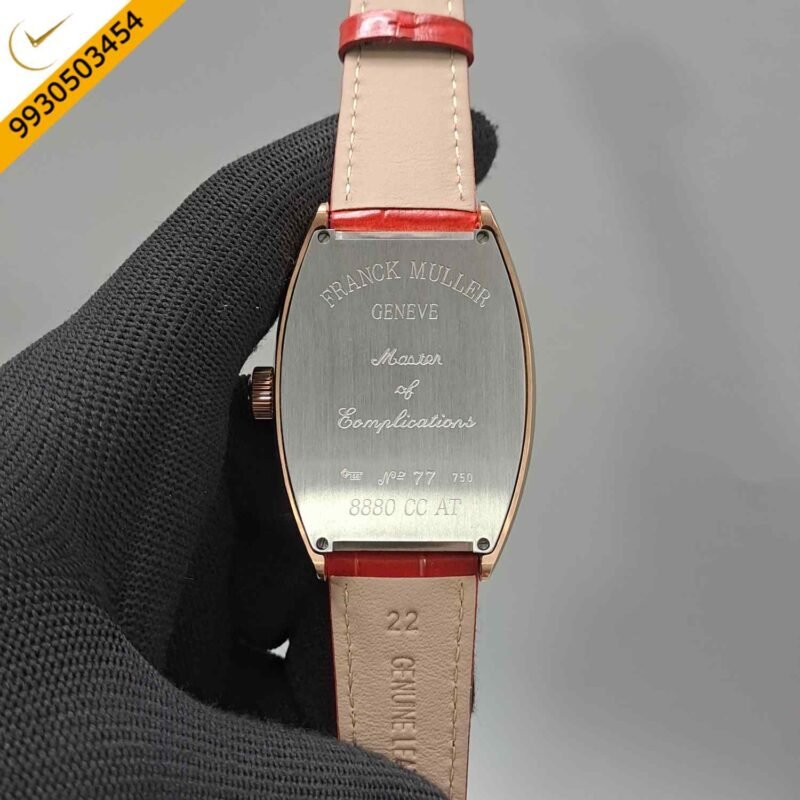 Franck Muller Crazy Hours Rose Gold Red Dial Red Leather Strap Swiss Automatic Watch - Image 4