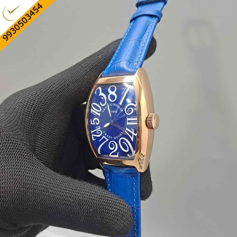 Franck Muller Crazy Hours Rose gold Blue Dial Blue Leather Strap Swiss Automatic Watch - Image 2