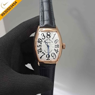 Franck Muller Crazy Hours Rose gold White Dial Black Leather Strap Swiss Automatic Watch