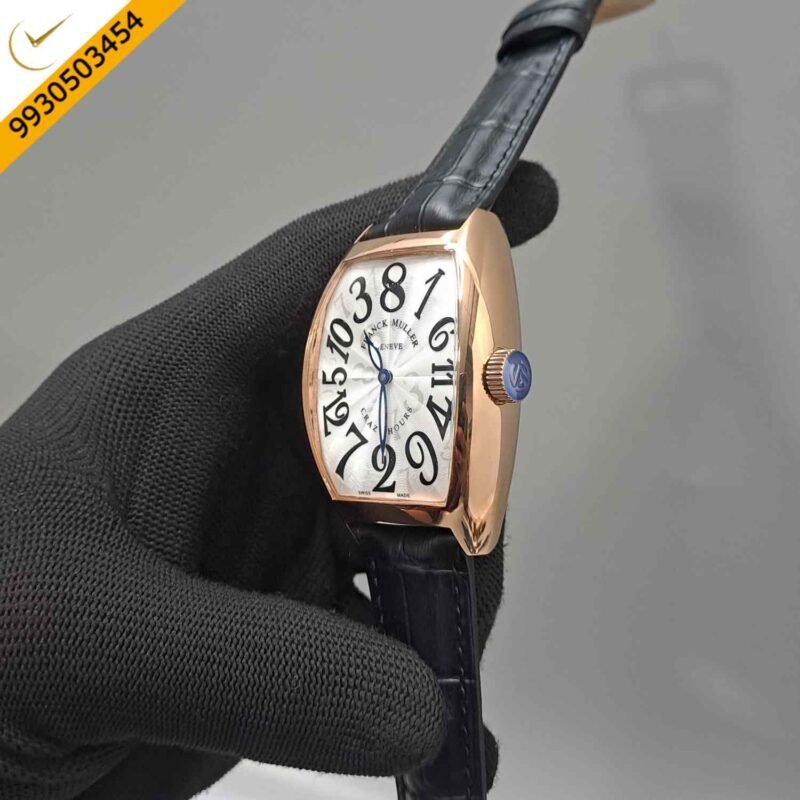 Franck Muller Crazy Hours Rose gold White Dial Black Leather Strap Swiss Automatic Watch - Image 2