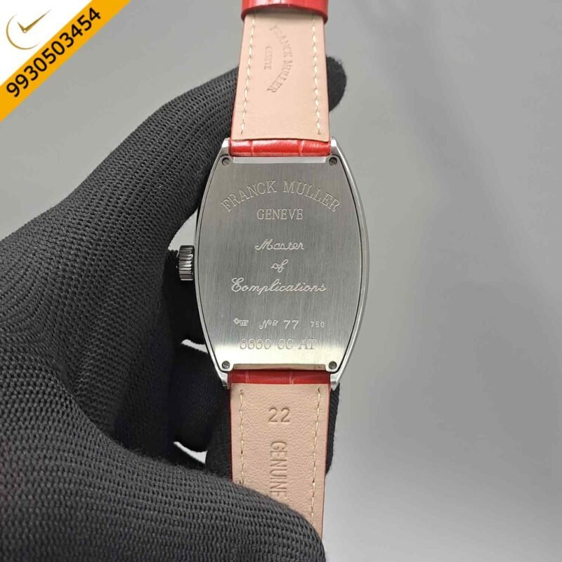 Franck Muller Crazy Hours Silver  Dark Red Dial Red Leather Strap Swiss Automatic Watch - Image 4