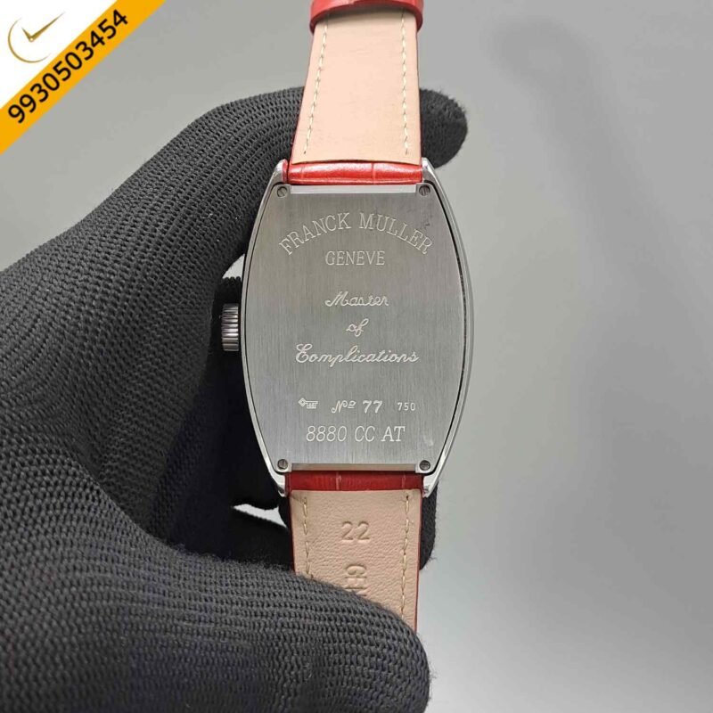 Franck Muller Crazy Hours Silver Red Dial Red Leather Strap Swiss Automatic Watch - Image 4