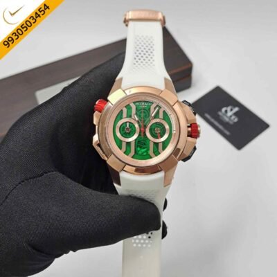 Jacob & Co Epic X Chronograph Rose Gold Green Dial White Rubber Strap Swiss Automatic Watch