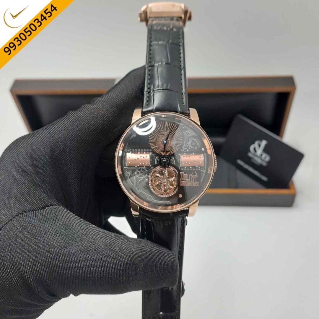 Jacob & Co. and The Godfather Partnership Rose Gold Black Leather Strap Swiss Automatic Watch