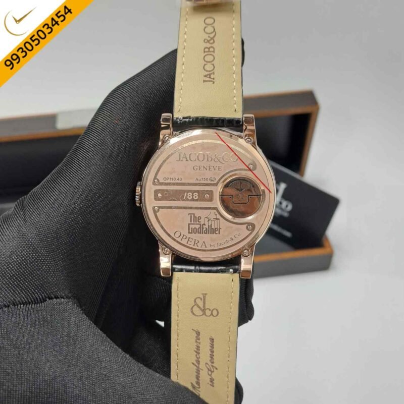 Jacob & Co. and The Godfather Partnership Rose Gold Black Leather Strap Swiss Automatic Watch - Image 4