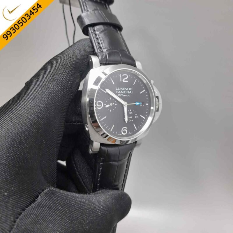 Luminor Panerai Bitempo Black Dial Stainless Steel Case Black leather strap Automatic Watch - Image 3