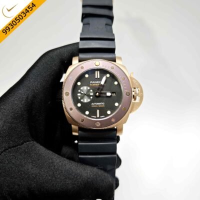 Luminor Panerai Submersible Black Dial Polished Rose Gold case Black Silicone strap Swiss Automatic Watch