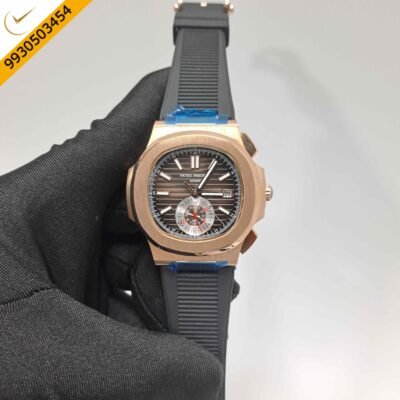 Patek Philippe Nautilus Brown Dial Black Rubber Strap Swiss Automatic Watch