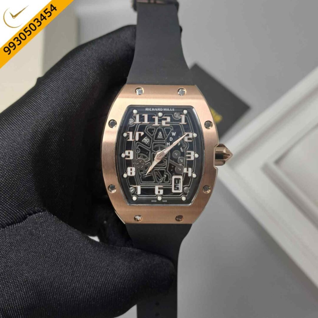 Richard Mille 67-01 Rose Gold Black Dial Black Rubber Strap Swiss Automatic Watch