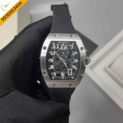 Richard Mille 67-01 Silver Black Dial Black Rubber Strap Swiss Automatic Watch