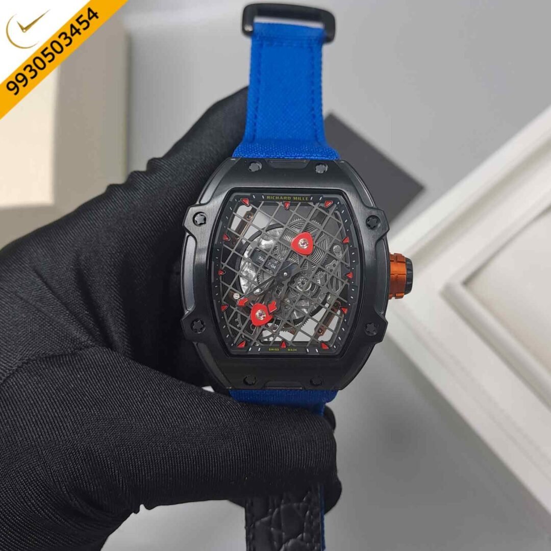 Richard Mille Manual Winding Tourbillon Rafael Nadal TitaCarb Titanium Carbon RM 27-04 Black Case Blue Rubber Strap Swiss Automatic Watch