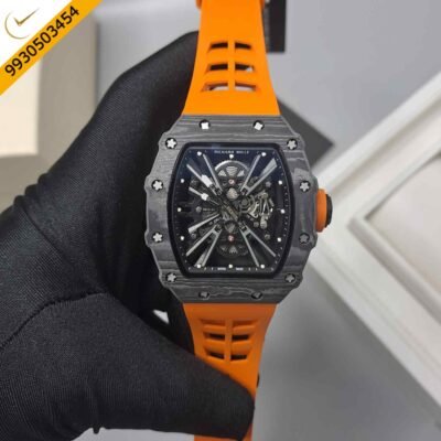 Richard Mille RM 12-01 Tourbillon Black Orange Strap Swiss ETA Automatic Watch
