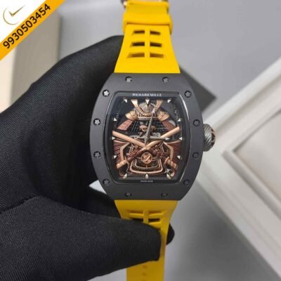Richard Mille SAMURAI LIMITED Samurai Motif Transparent Dial Carbon TPT Case Yellow Silicon Strap Swiss Automatic Watch