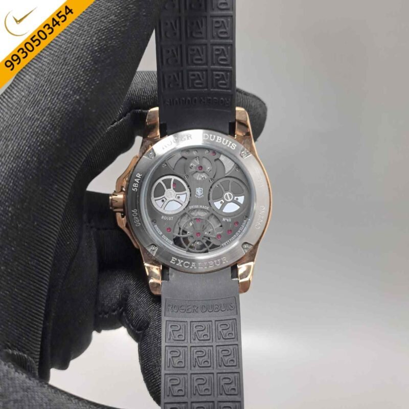 Roger Dubuis Oblvlo Cyber Skeleton Edition Gold Black Dial Black Rubber Strap Swiss Automatic Watch - Image 4
