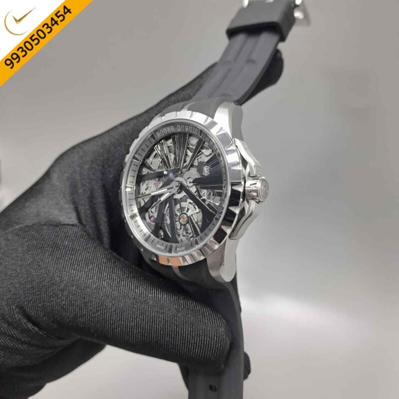Roger Dubuis Oblvlo Cyber Skeleton Edition Silver Black Dial Black Rubber Strap Swiss Automatic Watch - Image 2