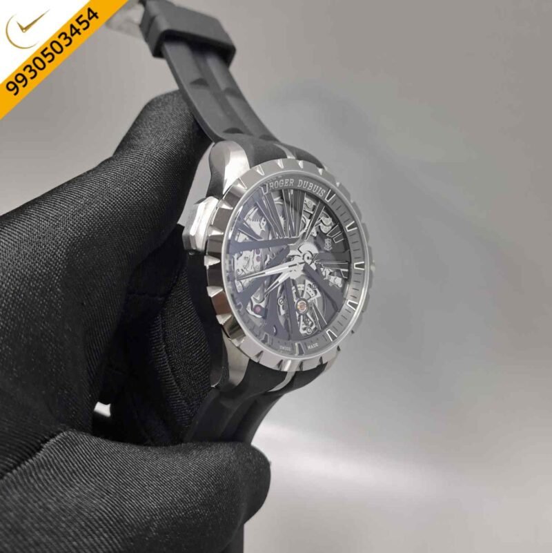 Roger Dubuis Oblvlo Cyber Skeleton Edition Silver Black Dial Black Rubber Strap Swiss Automatic Watch - Image 3