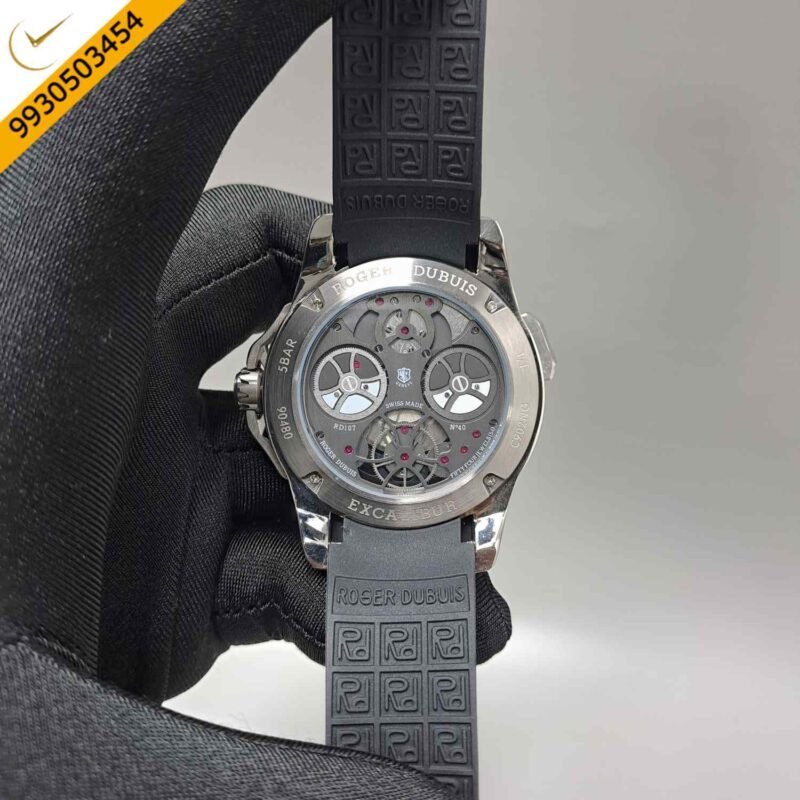 Roger Dubuis Oblvlo Cyber Skeleton Edition Silver Black Dial Black Rubber Strap Swiss Automatic Watch - Image 4