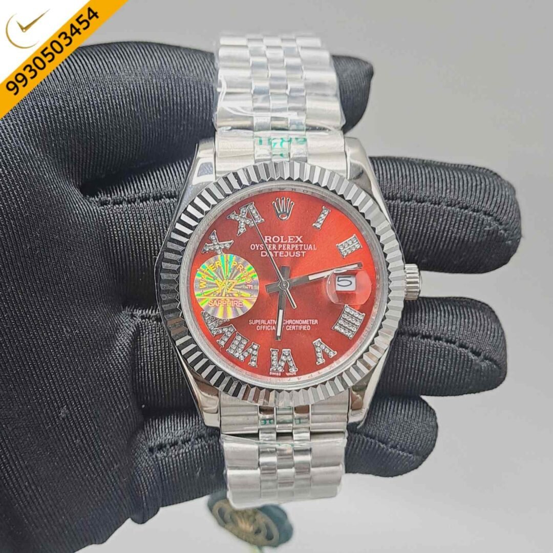 Rolex Date-Just Silver-Red Diamond Roman Figure Steel Semi ETA Swiss Automatic Watch