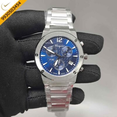 Ferragamo F-80 Classic Chronograph Silver Blue Dial Swiss Automatic Watch
