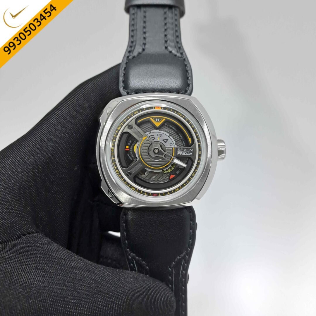 SevenFriday SF W1-01 The Blade Striking Steel Black Skeleton Dial Black Leather Strap swiss Automatic Watch