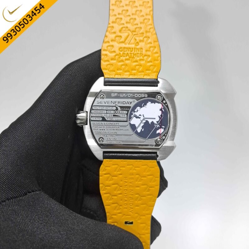 SevenFriday SF W1-01 The Blade Striking Steel Black Skeleton Dial Black Leather Strap swiss Automatic Watch - Image 4