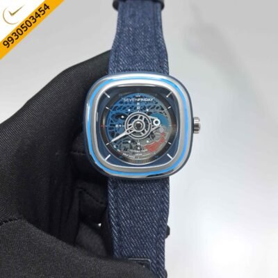 SevenFriday T1-01 Cocorico Limited Edition Blue Skeleton Dial Blue Leather Strap Swiss Automatic Watch