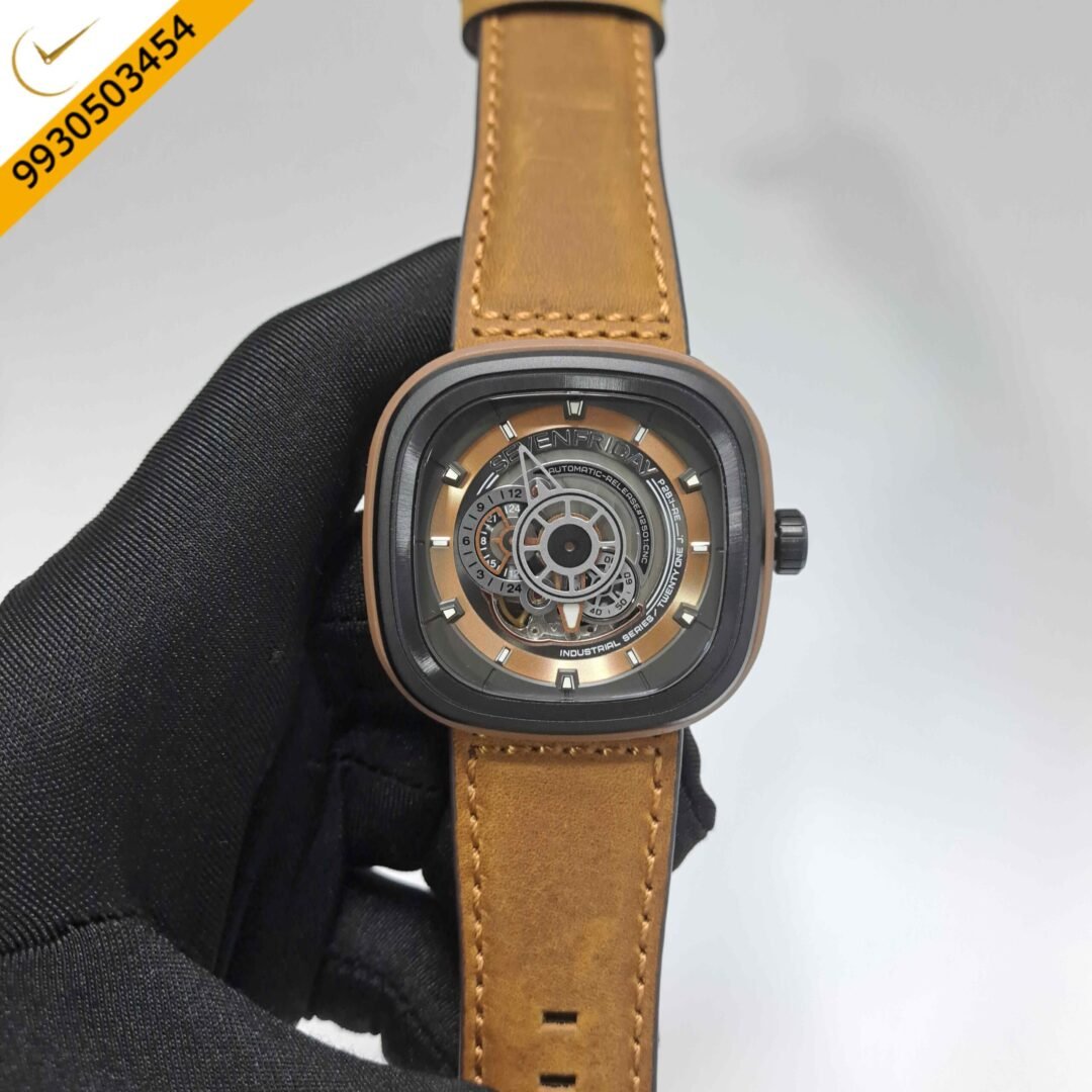 Sevenfriday Industrial SF-P2B-01 Brown Skeleton Dial Brown Leather Strap Swiss Automatic Watch