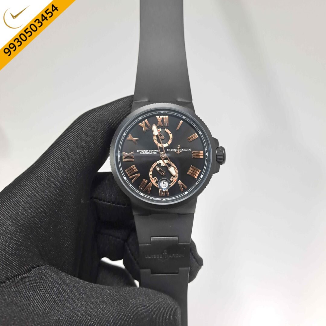 Ulysse Nardin Marine Chronometer Black Dial Black Strap Swiss Automatic Watch