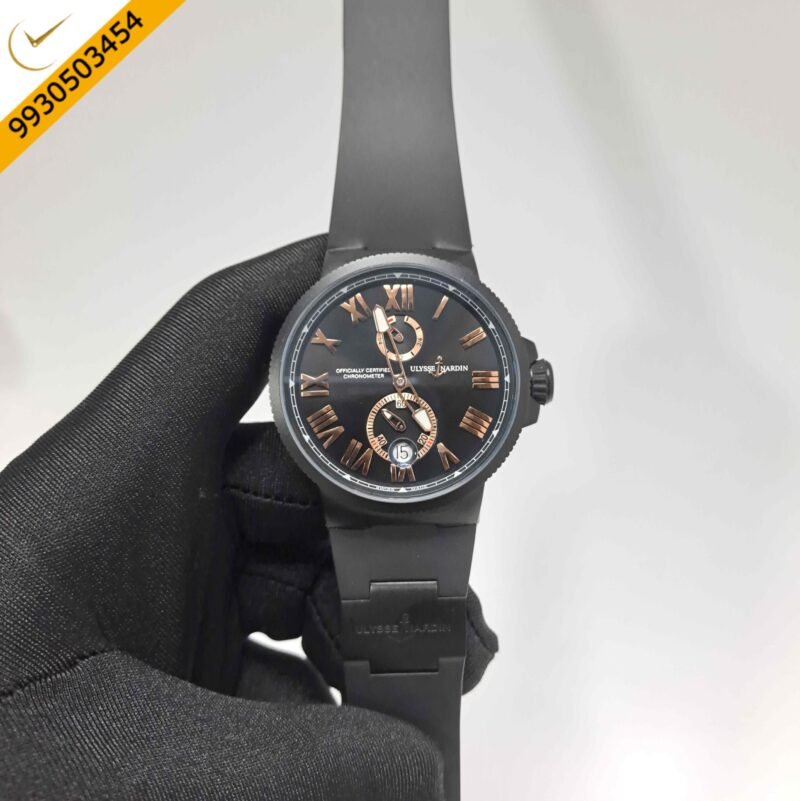 Ulysse Nardin Marine Chronometer Black Dial Black Strap Swiss Automatic Watch
